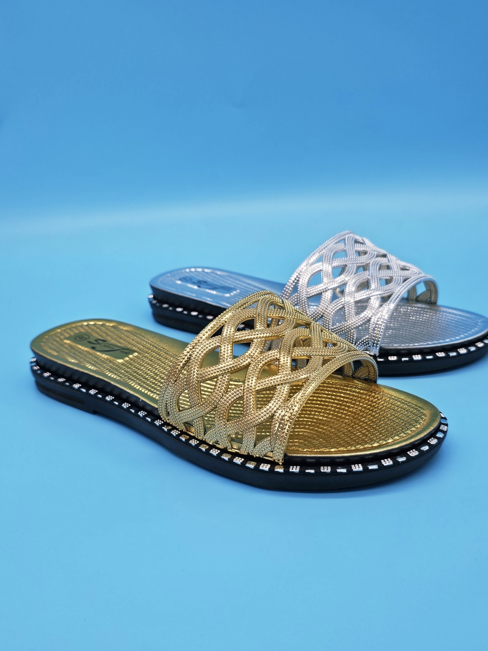 Metallic Slide Sandals - Gold and Silver
